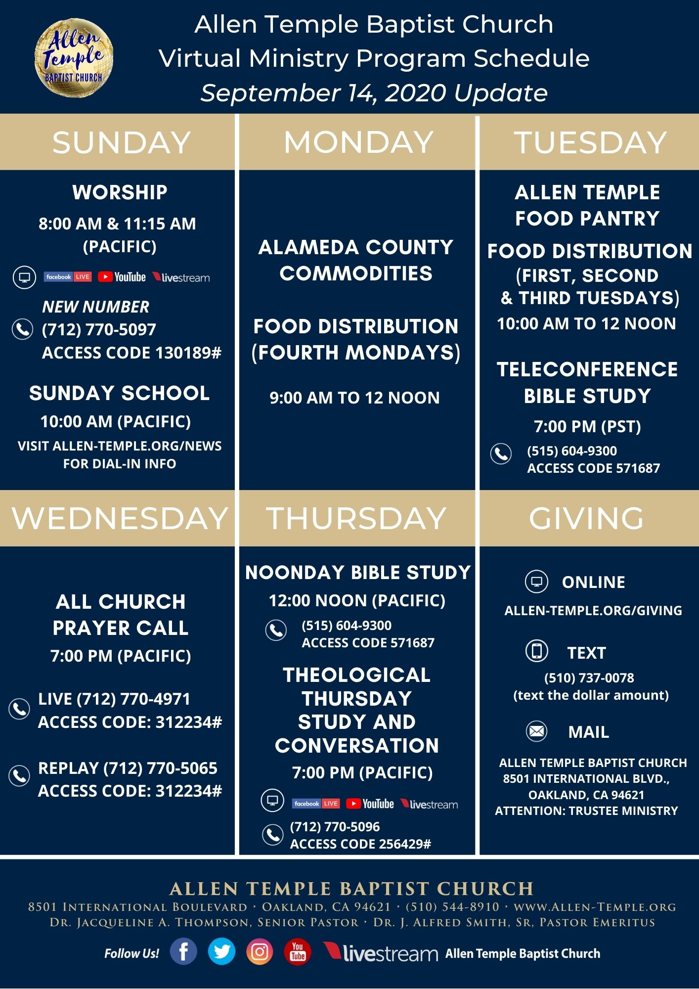 Virtual Ministry Program Schedule - Allen Temple